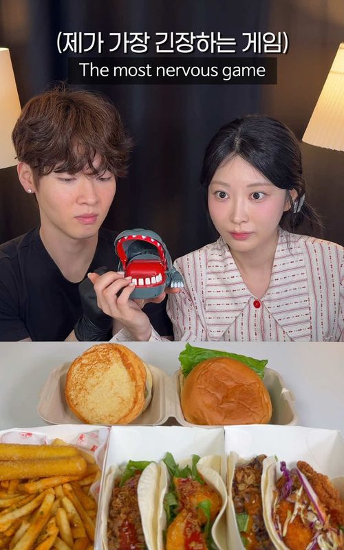 진윤이 제일 긴장하는 게임🥲❤️ 햄버거, 타코 먹방❤️ 한국 야식 먹방asmr #먹방 #야식 #mukbangeatingshow #burger #koreanfood 
