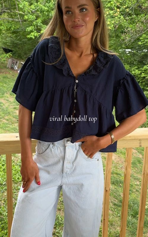 the navy may be my new favorite #babydolltop #affordablefashion #summeroutfitinspo #fashion #viral 