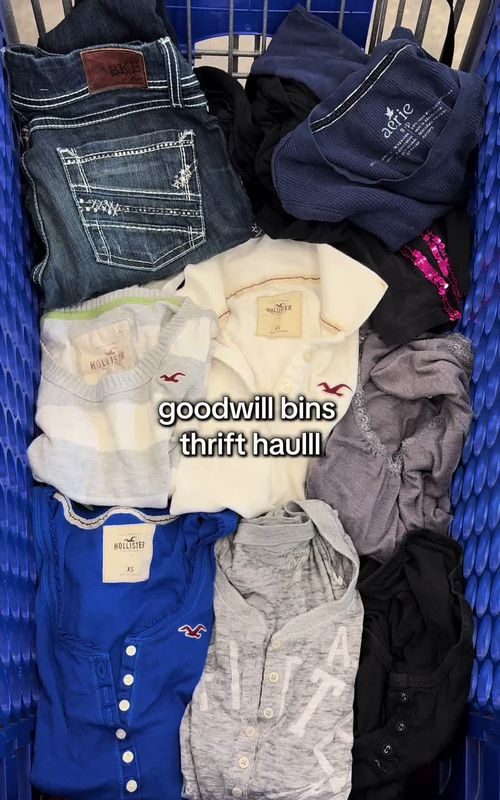 thrifting at the bins!! Most available on Depop #thrifthaul #thriftfinds #thrifting #y2k #goodwill 