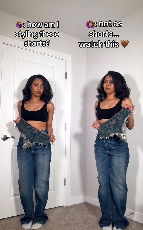 This or That: How to elevate your outfit with the shortest shorts in the world 🤎 styling it as a top! #wearingvsstyling #outfit #micro #outfitinspo #styleinspo 