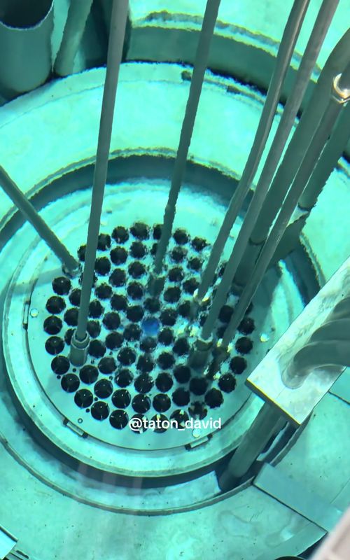 Serving you some more Cherenkov Glow 😁 There’s something almost unreal about seeing Cherenkov radiation with your own eyes. That electric-blue glow isn’t edited, filtered, or enhanced—it’s physics happening in real time inside a TRIGA reactor while it’s running. What you’re looking at is light produced when charged particles—usually electrons—move through water faster than light can travel in that same medium (not faster than light in a vacuum, before anyone panics). It’s the optical equivalent of a sonic boom. Instead of sound waves stacking up, you get a shockwave of light, and it just happens to glow this deep, surreal blue. TRIGA reactors are designed for safety and research, not power generation, which is why moments like this are even possible to observe so directly. The calmness of the pool, the stillness of the facility, and then—this glow. Quiet, steady, and incredibly powerful. It’s easy to think of nuclear energy as abstract, complicated, or even intimidating. But here, it feels almost… peaceful. Just atoms doing what atoms do, releasing energy in a way that we can actually see. No CGI. No tricks. Just pure physics lighting up the water. Follow me if you like fission reactors, nuclear science, physics or other fun science videos ✨ #nuclear #Science #physics #fyp #viral 