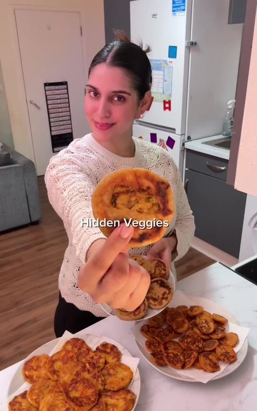 3 savoury kids snacks 🤍 hidden veggies in every bite Week 8 for my South Asian mamas, simple, family-friendly food with a little cultural touch! • chicken & potato kebabs • chapati pinwheels (mini stuffed paratha bites) • hidden veggie lentil pancakes easy, filling & perfect for busy weeks with little ones ⸻ 🧆 Chicken & Potato Kebabs Ingredients: * 2 medium potatoes, boiled & mashed * 1 carrot, boiled & mashed * 1 cup cooked shredded chicken * 1 egg * ½ tsp salt * ½ tsp cumin powder * ¼ tsp turmeric * ½ tsp paprika * optional: coriander and grated cheese Method: Mash everything together until smooth. Shape into small patties (ice cream scoop helps keep them even). Shallow fry on medium heat for 3–4 minutes each side in olive oil or butter, or air fry until golden and heated through. Tips & Troubleshooting: * too soft → add 1–2 tbsp breadcrumbs or atta * cook on medium heat so inside heats properly * keep patties small for even cooking Storage: * fridge: up to 3 days (airtight) * freeze: up to 2 months (best raw or half cooked) * reheat: pan or air fryer for best texture ⸻ 🫓 Chapati Pinwheels (Mini Stuffed Paratha Bites) Ingredients: * wholewheat atta dough (atta + water) * dry aloo keema or any other dry curry (must be fully dry, no moisture) Method: Roll out a thin chapati (slightly larger than normal). Spread a very thin layer of keema (mash slightly so it spreads). Roll into a tight log, slice into pinwheels, then gently flatten. Cook on medium–low heat for 3–5 minutes, turning regularly, with a little oil or butter until golden and cooked through. Tips & Troubleshooting: * keema must be dry or it will leak and go soggy * don’t overfill or the centre stays doughy * roll thin for even cooking * cook slowly on low–medium heat Storage: * fridge: up to 2 days (fully cooked) * freeze: best option — half cook, cool, stack with baking paper & freeze * cook from frozen on pan * avoid microwave (can turn soft) ⸻ 🥞 Hidden Veggie Lentil Pancakes Ingredients: * 1 cup gram flour (besan) * 2 tbsp yogurt * ~½ cup water (adjust as needed) Veg (blend smooth): * 1 small carrot * ¼ pepper * 1–2 tbsp onion Spices: * ½ tsp cumin * ½ tsp paprika * ¼ tsp turmeric * salt to taste For fluffiness: * ½ tsp baking powder Optional: * 2 tbsp grated cheese Method: Mix gram flour, spices and baking powder. Add blended veg, yogurt and water to make a thick but pourable batter. Rest 5–10 minutes. Cook small pancakes on low–medium heat, cover with a lid and cook for 2–3 minutes on first side, flip and cook another 1–2 minutes until soft and fully set. Tips & Troubleshooting: * covering the pan is key → helps them cook through and stay soft * batter too thick → add a splash of water * batter too runny → add 1 tbsp besan * keep pancakes small and slightly thin so they cook properly * if centre looks soft, cook longer on low heat Storage: * fridge: 2–3 days * freeze: stack with baking paper between * reheat: pan for best texture or microwave for softness ⸻ everything here is made with everyday ingredients, nothing fancy, just real food for busy weeks 🤍 Follow for more!  #healthysnacks #hiddenveggies #healthykids #snacksforkids #mumlife 