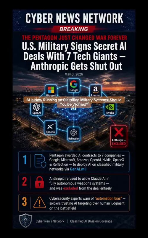 The Pentagon’s new GenAI.mil platform is live. 7 companies are in. One got excluded for refusing autonomous weapons. Cybersecurity experts are already raising red flags about who’s really in control. #AIThreat #CyberSecurity #PentagonAI #TechPolicy #aiwar 