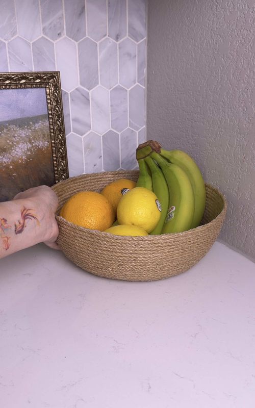 Easy $5 DIY Jute Bowl ✨❤️ Follow the 🔗 in my bio to my Amazon storefront to find everything I used! (Make sure you are following me so you can see the 🔗!) #easydiy #easycrafts #diydecor #satisfying #DIY