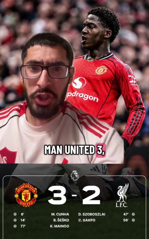 Manchester United 3-2 Liverpool full match reaction. Full match highlights. #manchesterunited #liverpool #PremierLeague #brunofernandes #fyp 