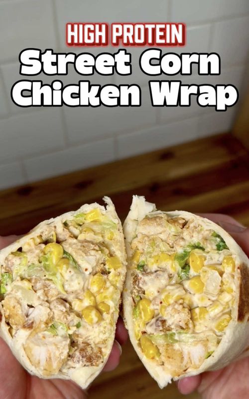 45g Protein Street Corn Chicken Wrap 🌽🔥 Air fried chicken + sweet corn + lettuce + Greek yogurt + tajin… all mixed up and wrapped tight Pan seared for that perfect crunch 🤌 Tastes like street corn but actually hits your macros ~45g protein #highprotein #easymeals #wraprecipes #mealprepideas #proteinmeals