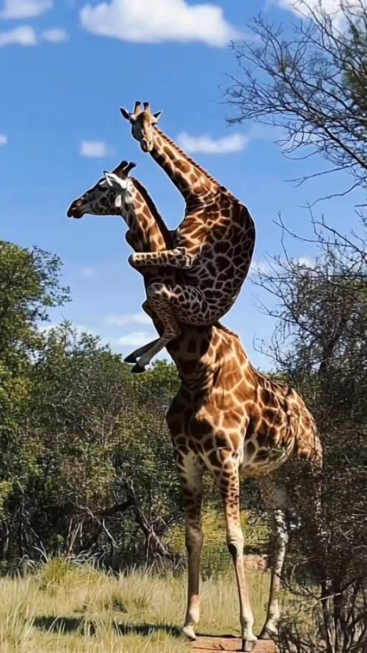 giraffe riding a giraffe #animaltok #animalsoftiktok #giraffe #fyp #viral_video 